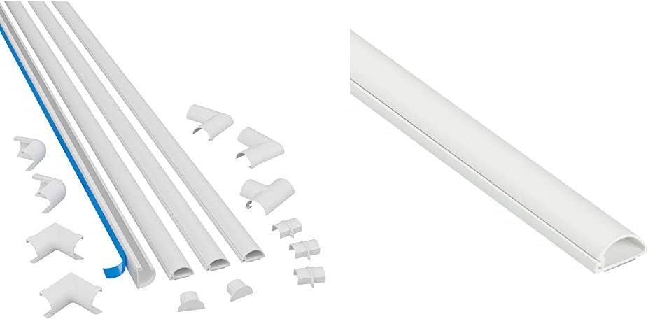 D-Line 2010KIT001 4-Meter Micro Trunking Multipack, White – 20mm (W) x 10mm (H) & Micro Cable Trunking Self-Adhesive Cable Covers Electrical Cable Tidy, 20mm (W) x 10mm (H) - 1 meter Length - White