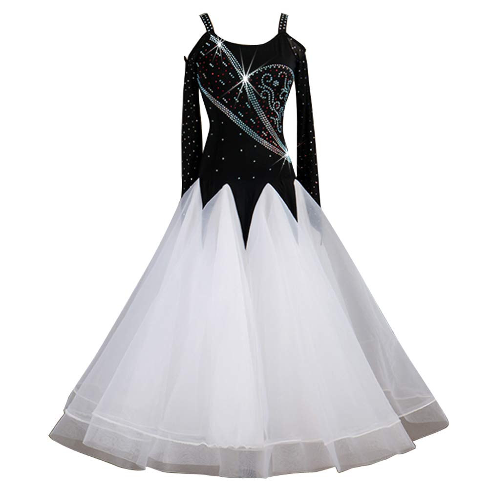 Lnight 社交ダンスドレス 肩出し 黒白の組み合わ モダンダンス ワンピース ワルツ専用 レッスン着 フラメンコ 練習競技着 デモ用 スタンダード発表会用演出服 B07kfch4vr Medium 黒 白 黒 白 Medium 社交ダンス 格安saleスタート Blueparadise Chania Com