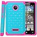 Microsoft Lumia 435 Case, Style4U Studded Rhinestone Crystal Bling Hybrid Armor Case Cover for Microsoft Lumia 435 with 1 Stylus [Teal/Hot Pink]