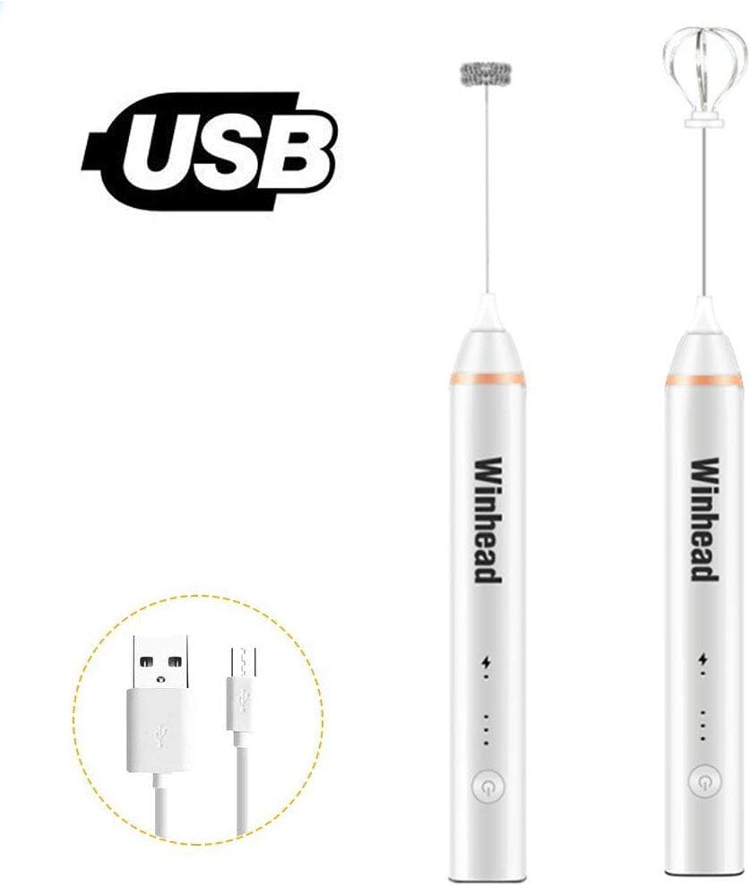 OcaseQ Electric Milk Frother Hand-Held Coffee Frother Whisk USB Rechargeable 3-Speed Force Adjustment Milk Bubbler for Latte/Hot Chocolate/Cappuccino,White
