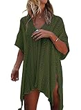 Jeasona Women’s Bathing Suit Cover up Beach Bikini Swimsuit Swimwear Crochet Dress (Army Green, M)