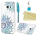 Galaxy S7 Edge Case - Mavis's Diary 3D Handmade Bling Crystal Shiny Sparkle Diamonds Blue Totem Flowers Pattern Full Edge Clear Hard PC Cover for Samsung Galaxy S7 Edge & Dust Plug & Stylus