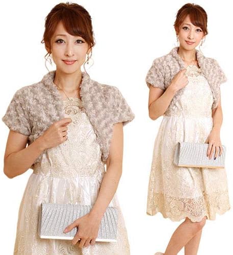 Amazon 即納 Mサイズ ボレロ 結婚式 パーティー 披露宴 フォーマル 小物 ファー フェイクファー 渦巻状ふわふわフェイクファー半袖ボレロ カーディガン ボレロ 通販