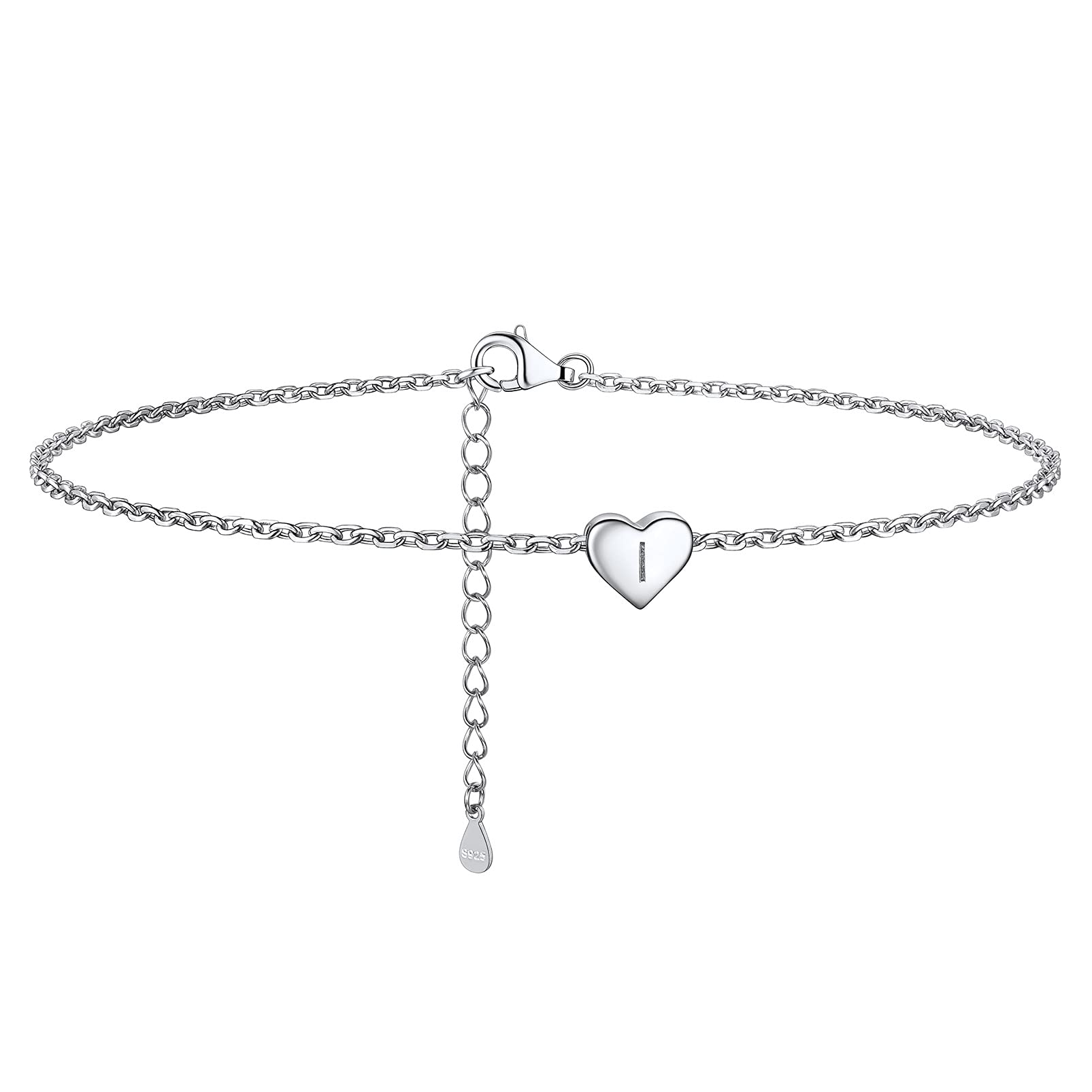 PROSILVER Sterling Silver Ankle Bracelets for Women Heart Anklets Initial I Ankle Chain
