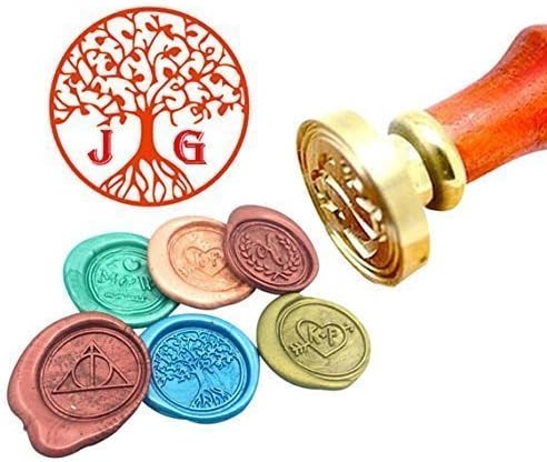 Kooer Custom Personalized Monogram Tree of Life Wax Seal Stamp Tree of Life Sealing Wax Stamp Kit Life Tree Wax Stamp Custom Initial Date Wedding Invitation Wax Seal Kit Wedding Sealing Stamp Set