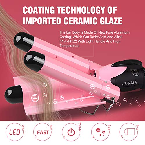 Nazano 3 Barrel Curling Iron,25mm Hair Curling Iron Crimper, 1 inch Ceramic Hair Waver Curling Wand Tool,LCD Temperature Adjustable & Heat Up Quickly