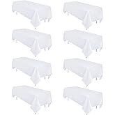 Heneger 8 Pack White Table Cloth 60 x 102 Inch Rectangular Tablecloths for 6 Foot Rectangle Tables, Wrinkle Resistant White Tablecloth Washable Polyester Fabric Table Covers for Party Wedding Banquet