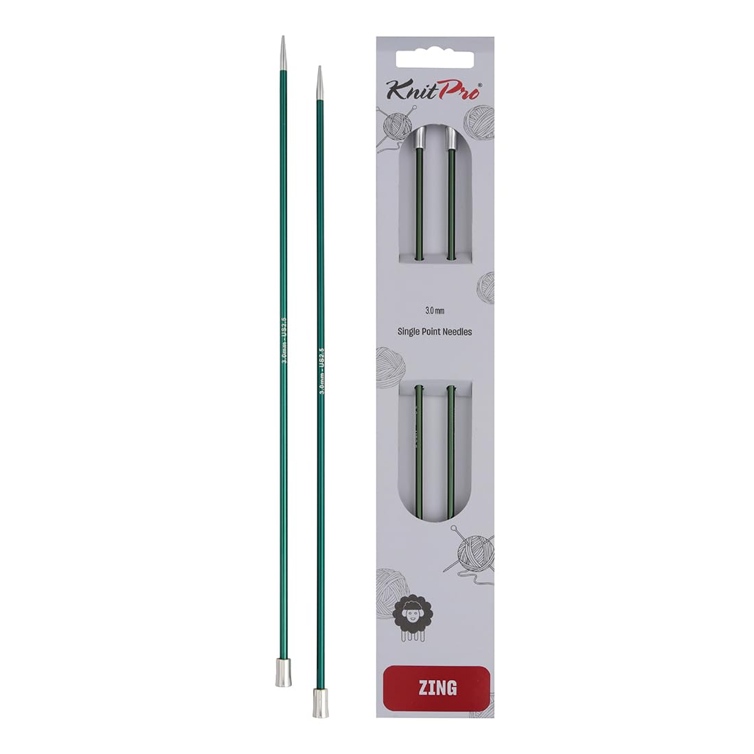 KnitPro Zing Single Pointed Needles 12" (30cm) | 3.00mm