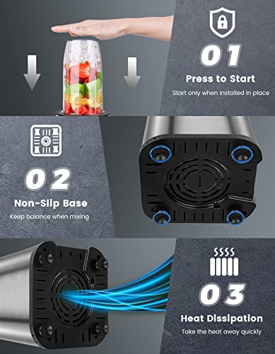 VEWIOR 850W Smoothie Bullet Blender for Shakes and Smoothies, 12 Pieces Personal Blenders for Kitchen with 6 Fins Blender Blade, Smoothie Blender with 2 * 23 oz To-Go Cups BPA Free