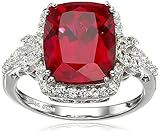 Sterling Silver Cushion Gemstone and Created White Sapphire Ring, Size 7
