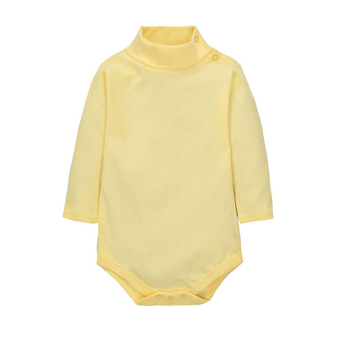 CuteOn Baby Boys Girls Solid Color Basic Turtleneck Cotton Bodysuit Jumpsuit Light Yellow 12 Months