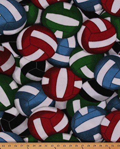 Multi Colored Volleyballs Sports Fleece Fabric Print by the Yard (sa80s)