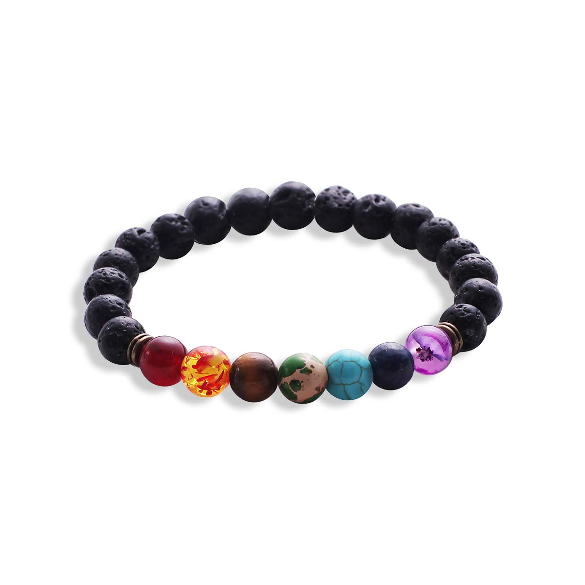 Lava Rock 7 Chakras Diffuser Bracelet Elastic Rope Natural Stone Yoga Beads Bracelets Bangle for Men Women