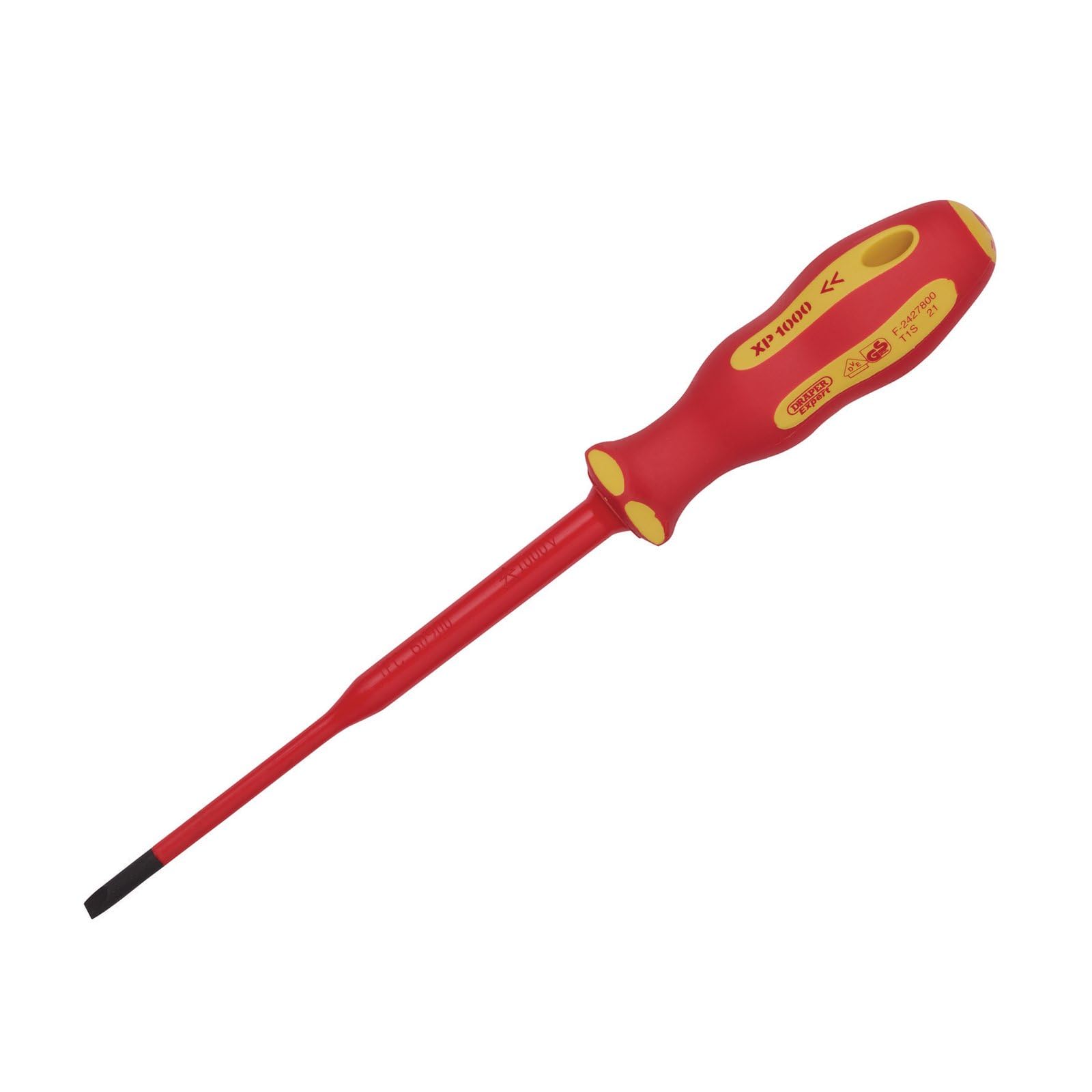 Draper 02159 XP1000 VDE Slimline Plain Slot Screwdriver, 3.5 x 100mm, Red and Yellow