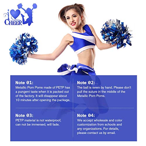 ANALAN 21 Colors Pack of 2 Foil Plastic Metallic Cheerleading Pom Poms for Cheer Sport Kids Adults(Purple and Silver)