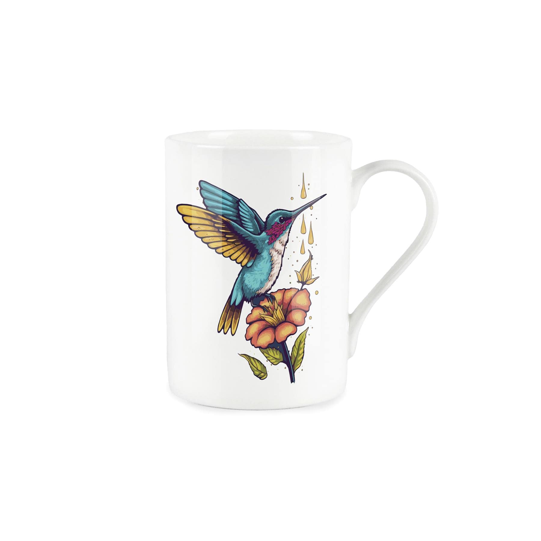 Purely Home Hummingbird Flower Mug - Bone China Style White Mug Coffee/Tea Present Gift