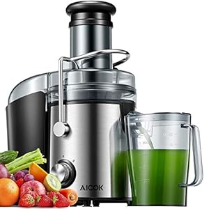 Juicer Machines AICOK 800W Juicer Extractor Quick Juicing for Whole Fruit and Vegetable Easy to Clean, and 75MM Large Feed Chute, Dual Speed Setting and Non-Slip Feet, Silver