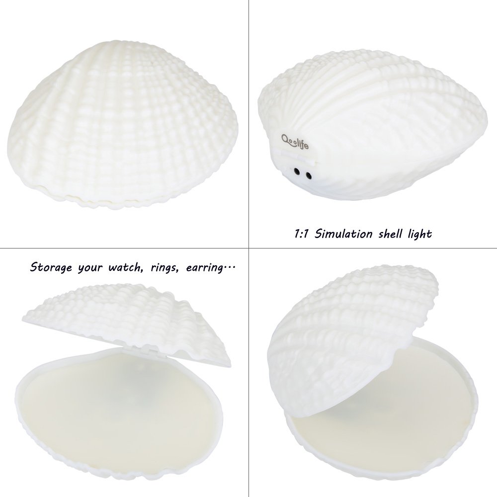 Shell LED Night Light Bluetooth Speaker-Qoolife 2-in-1 Functional USB Rechargeable Colorful Shell Music Lamp Music Desk Light for Children Room Home Decor