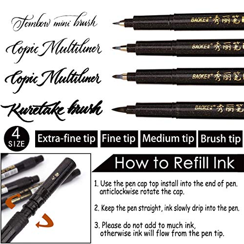 Hand Lettering Pens, Calligraphy Pen,Refillable Calligraphy Pen Hand Lettering Pens -4 Size Calligraphy Pen(6 Pack),Calligraphy, Beginners Signature,Writing Art Drawing,Illustration