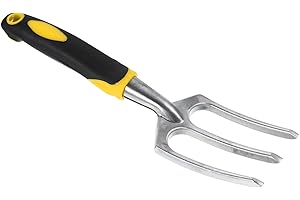 PATIKIL 10.8" 3 Tines Hand Gardening Fork, Aluminum Alloy Non-Slip Handle Hardened Digging Pitch Fork for Backyard Weeding Fa