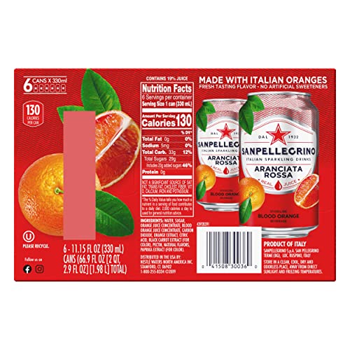 SANPELLEGRINO ITALIAN SPARKLING DRINK ARANCIATA ROSSA, SPARKLING ORANGE AND BLOOD ORANGE BEVERAGE, 11.15 FL OZ (PACK OF 24)