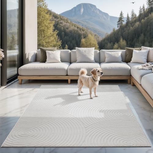 the carpet Santo Plus Outdoor Teppich – Creme, 240 x 340 cm – Wetterfest & Pflegeleicht, Balkon Teppich, Terrasse & Garten, Flachgewebe Indoor & Outdo