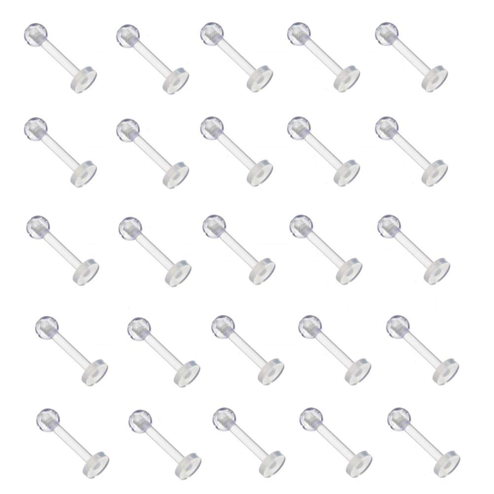 30Pcs 16G Clear Lip Rings Lip Studs Nose Studs Tragus Retainer Helix Cartilage Earring Stud Piercing Jewelry Retainer for Women Men 8mm