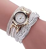 Clearance Sale!DEESEE(TM) Brand Watches Women Luxury Crystal Women Gold Bracelet Quartz Wristwatch Rhinestone Clock Ladies Dress Gift Watches (White)