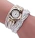 Clearance Sale!💗DEESEE(TM)💗 Brand Watches Women Luxury Crystal Women Gold Bracelet Quartz Wristwatch Rhinestone Clock Ladies Dress Gift Watches (White)