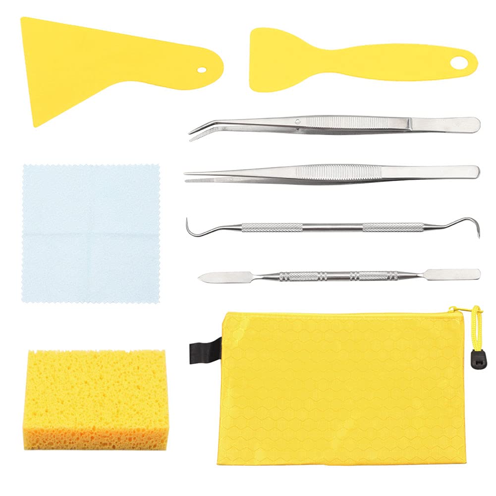 LEONTOOL 9 Pcs Mosaic Tools Beginners Set, Including Scrapers, Straight Head Tweezer, Curved Head Tweezer, Double-Ended Hook, Spatula, Sponge, Cloth and Storage Pouch
