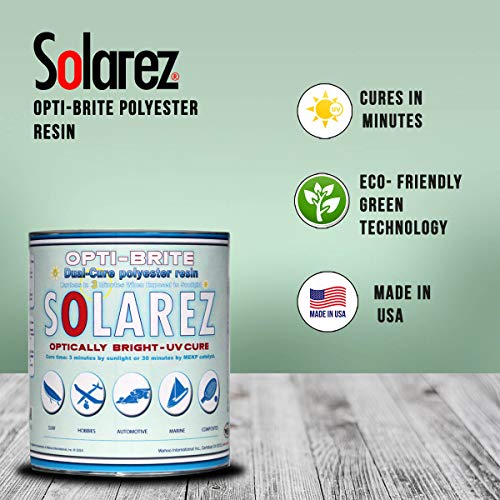 Solarez UV Cure Opti-Brite Polyester Resin (Gallon) Converts UV Light to Visible Light & Cures in Mins! Non-Tacky, Eco Friendly - Surfboards, Watercraft, Wood, Sporting Goods - Made in The USA!
