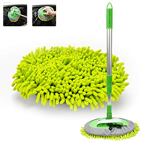 Car Wash Mop 2 in 1, with 40" Aluminum Alloy Long Handle, Chenille Microfiber Brush Duster, Not Hurt Paint Scratch, Free Cleaning Tool, Dust Collector Supplies, for Washing Car, Truck, SUV