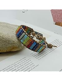 MengPa Chakra Wrap Stone Bracelets for Women Men Handmade Imperial Jasper Adjustable Yoga Bangle