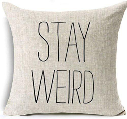 YANGYULU Quote Words Cotton Linen Home Decorative Throw Pillow Case Sofa Cushion Cover 18" x 18" (Stay Weird)