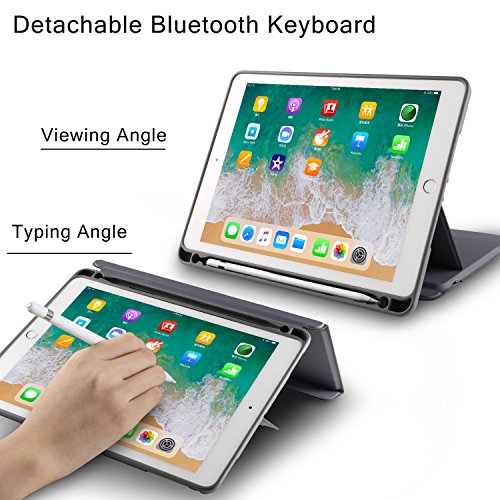 IVSO Apple New iPad 9.7 inch Bluetooth Keyboard Case, Ultra-Thin Stand Keyboard Case with Pencil Slot for New iPad 9.7 2018/2017/iPad Pro 9.7/iPad Air 2/iPad Air Tablet (Grey)