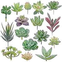 Augshy 16 Pack Artificial Succulent Flocking Plants Unpotted Mini Fake Succulents Plant for Lotus Landscape Decorative Garden Arrangement Decor