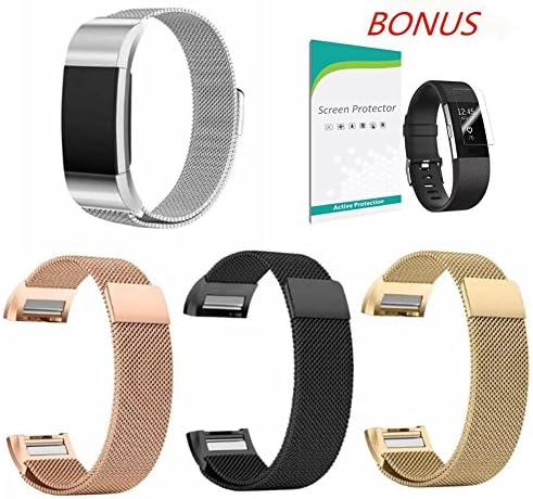 Fitbit Charge 2 Bands, Milanese Loop Stainless Steel Bracelet Smart Watch Strap with Unique Magnet Lock for Fitbit Charge 2 Replacement Wristbands Large Small