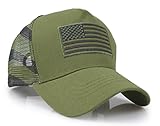 USA American Flag Embroidered Stars and Stripes Tactical Mesh Trucker Baseball Snapback Cap Hat (Army Green)