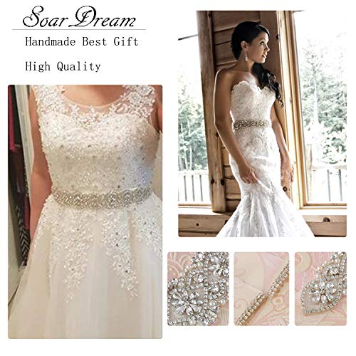 SoarDream Wedding Sash White Organza Ribbon-Crystal Beaded Belt Bridal Sash Wedding Belt for Bride