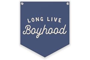 Lacama Vintage Room Decor,Long Live Boyhood Linen Banner,Boy Bedroom Wall Hanging Banner Pennant Flag Decor for Nursery Playroom Toddler Nursery Decor Kids Room,12.4x14 in(Navy blue)