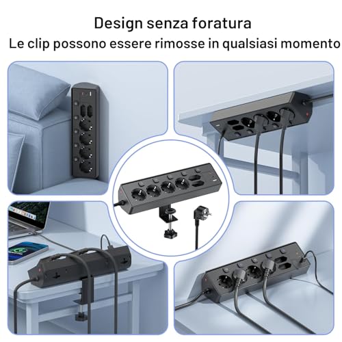 3M Power Strip with USB, 6 Power Sockets and 3 USB, PD 30 W Power Strip with Surge Protection, Electrical Power Strip with Switch for Desk, Office, Home