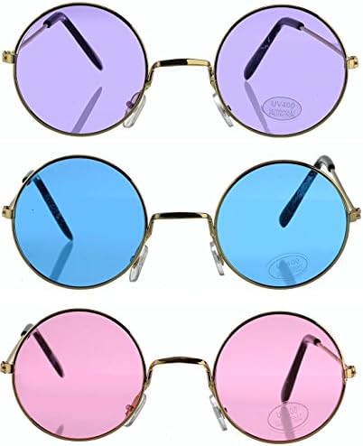 Toy Spout Set of 3 Round Hippie Sunglasses - John Lennon Style Colored Glasses - Costume Accessories