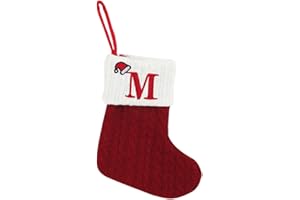 Threetols Christmas Stockings with Initial, Small Embroidered Letter Knit Red White Christmas Stocking Letter Monogram Hanging Xmas Stockings for Family Christmas Tree Fireplace Decoration (M)