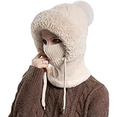 Women's 3-in-1 Beanie Hat with Scarf & Mask, Fleece-Lined Winter Ear Muff Beanie for Cold Weather