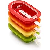 Lékué Set of 4 Large Stackable Popsicle Molds + Sticks & Lids | Homemade Freezer Ice Pops & Frozen Snacks | Flexible Platinum