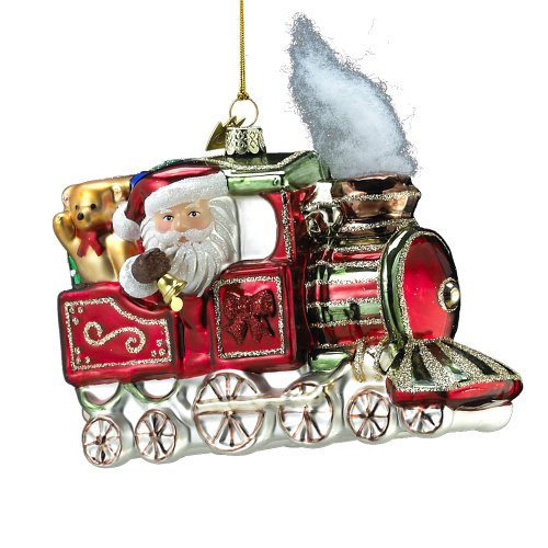 Noble Gems Kurt Adler Glass Santa On Christmas Train Ornament 5 5