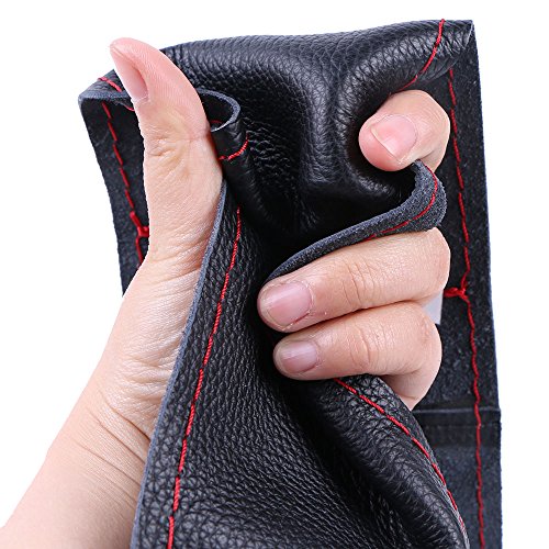 O SHI CAR Buttermilk Skin Steering Wheel Cover Universal, Classical DIY Soft Sew Car Steering-wheel Case With Needle And Thread For Diameter 14.5-15.3 Inch Black