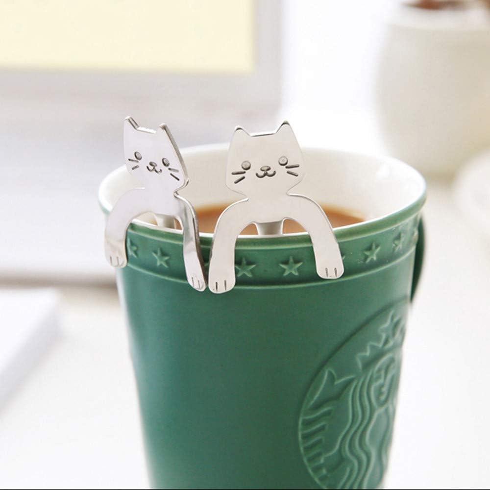 1 Piece Cute Cat Spoon Long Handle Spoons Flatware Drinking Tools Kitchen Gadget Kitchen Cooking Utensil Tool Soup Teaspoon Comfortable Grip Cooking Smooth Spoon