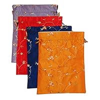 DODOGA 4pcs Embroidered Silk Flower Design Jacquard Travel Bag, Lingerie Bags Underwear Bags Laundry Bags Shoe Bags for Travel Storage for Men Women Washable Cloth Shoe Bags