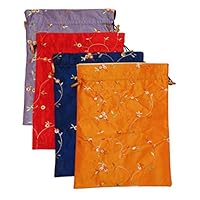 DODOGA 4pcs Embroidered Silk Flower Design Jacquard Travel Bag, Lingerie Bags Underwear Bags Laundry Bags Shoe Bags for Travel Storage for Men Women Washable Cloth Shoe Bags